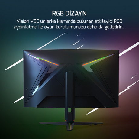 GamePower 32'' Vision V30 Curved 1000R RGB 240Hz 1ms 2K (QHD) , Kvm, Speaker, Type C Gaming Monitör (Sıfır Ölü Piksel Garantili)